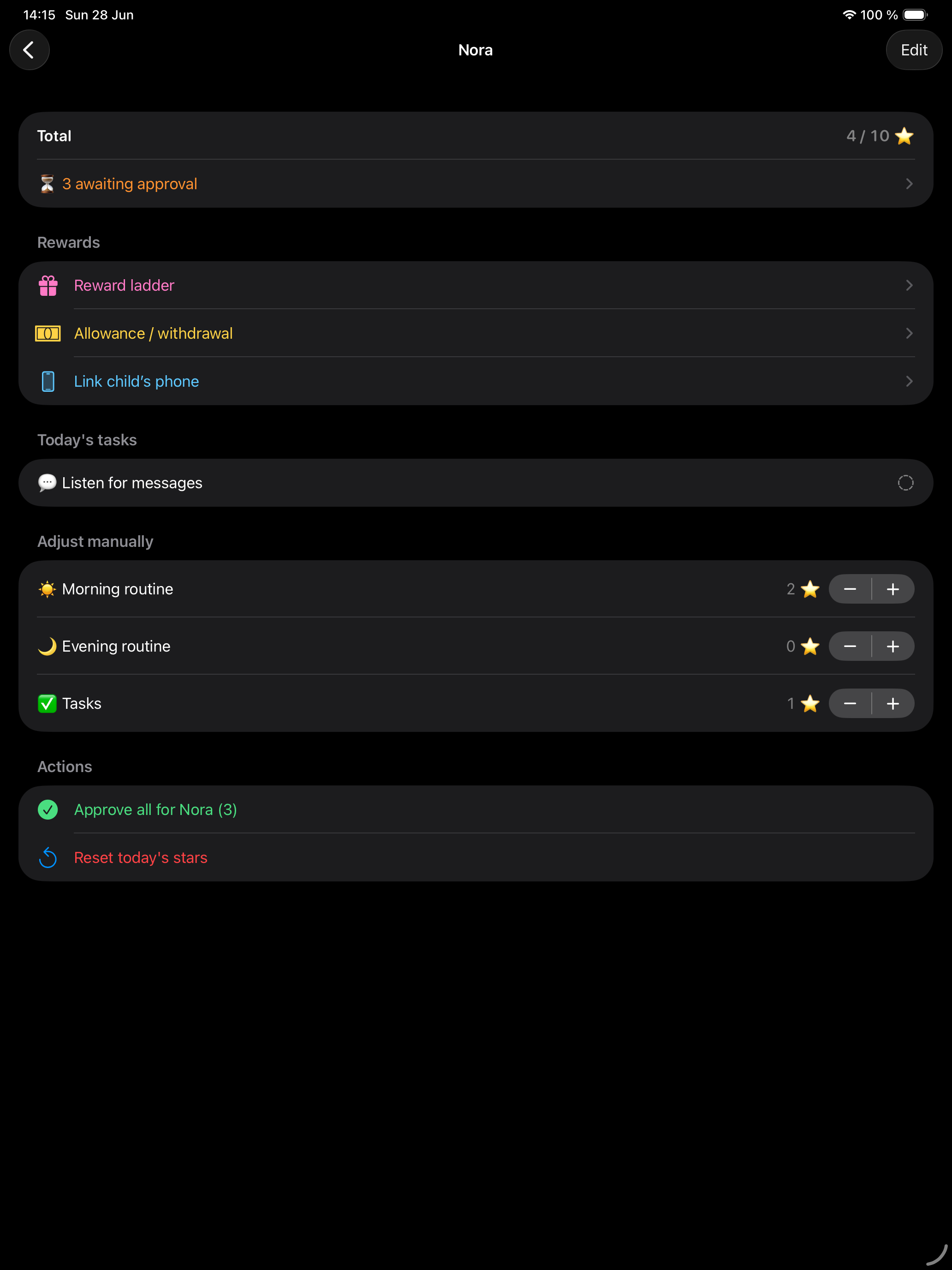 Parents manage everything from their own iPhone.